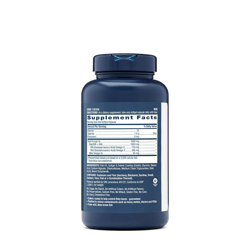 GNC Triple Strength Fish Oil 1000mg EPA & DHA - 120 Softgels - image 2