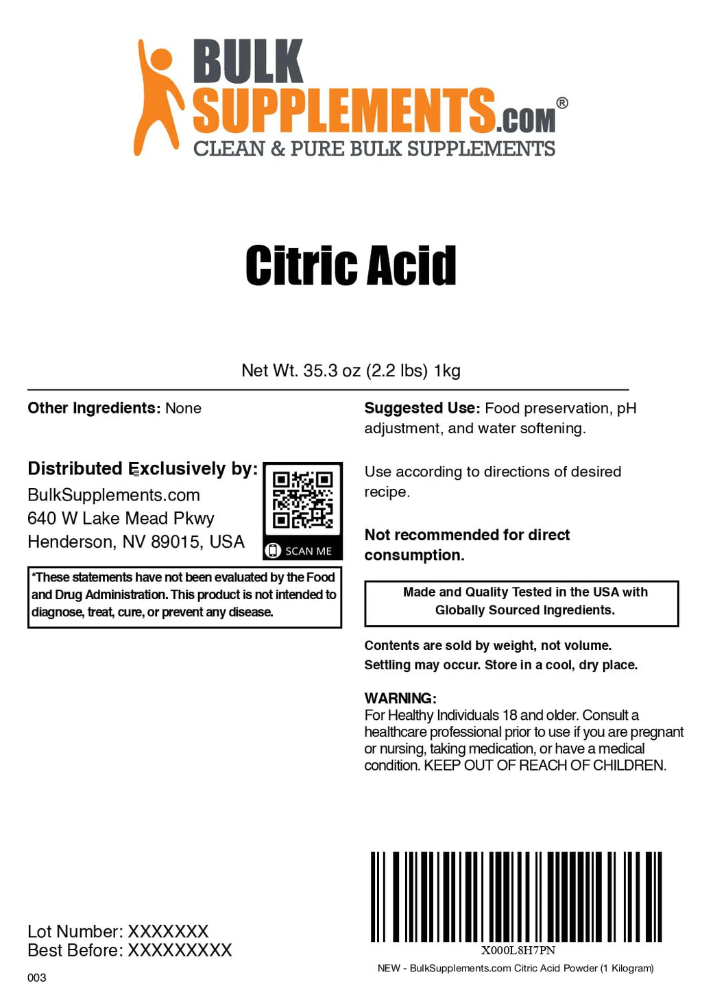 BulkSupplements Citric Acid Powder Food Grade - 1kg - image 2