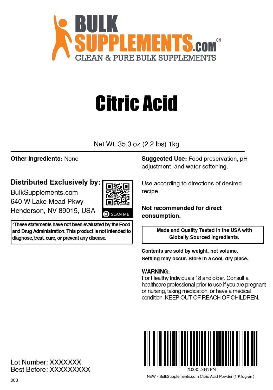 BulkSupplements Citric Acid Powder Food Grade - 1kg - image 2