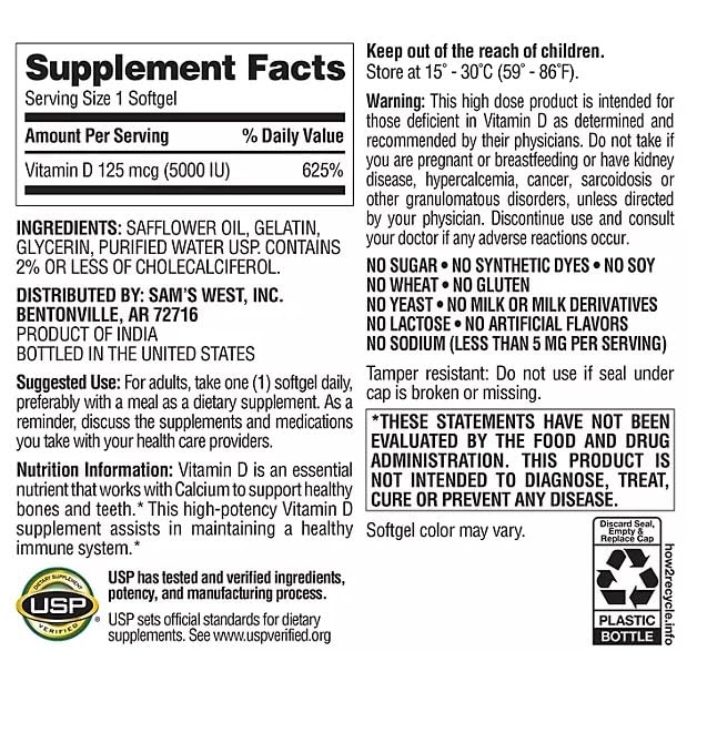 Generic Vitamin D3 125 mcg Softgels - 400 Count - image 2