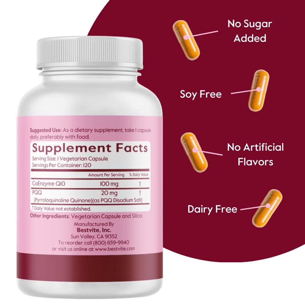BESTVITE CoQ10 100mg with PQQ 20mg - 120 Vegetarian Capsules - image 3