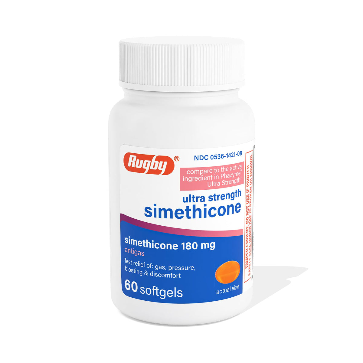 Rugby Ultra Strength Simethicone Gas Relief 180 mg - 60 Softgels