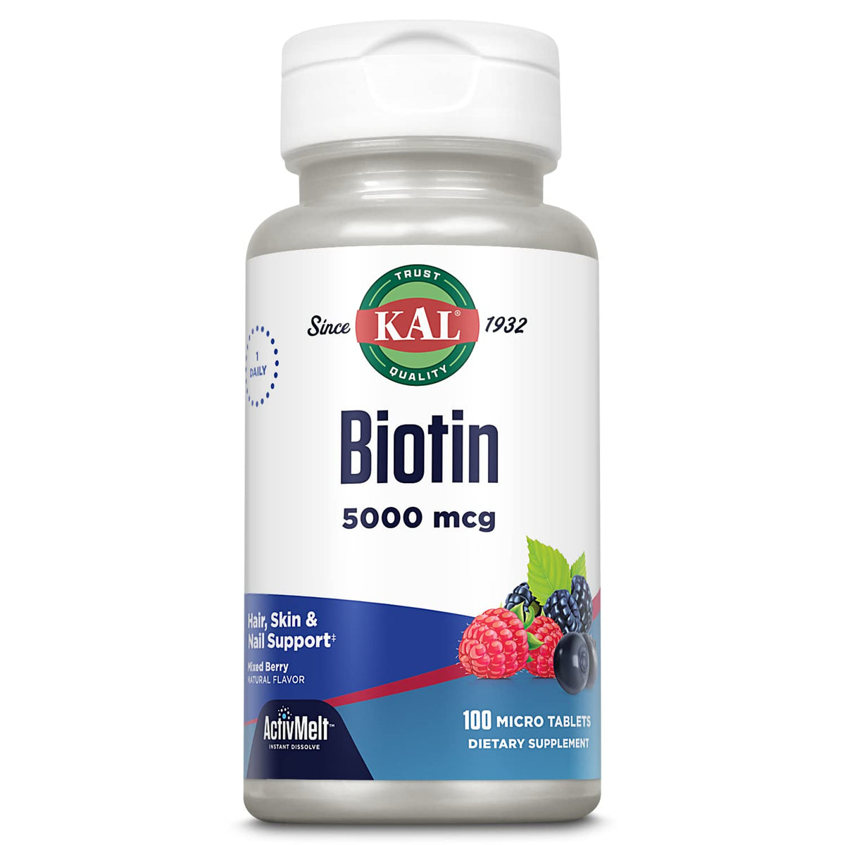 KAL Biotin 5000mcg ActivMelt Healthy Hair Skin & Nails - 100 Tablets