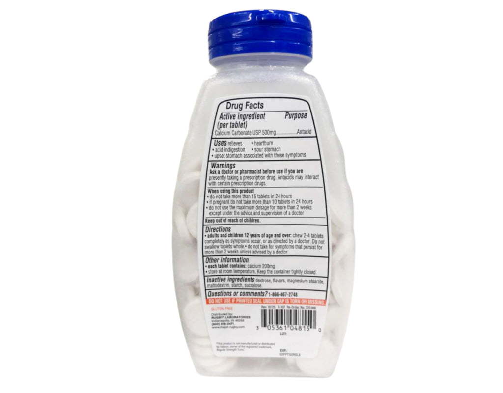 Rugby Calcium Carbonate 500mg Antacid Tablets Peppermint - 150 Tablets - image 2