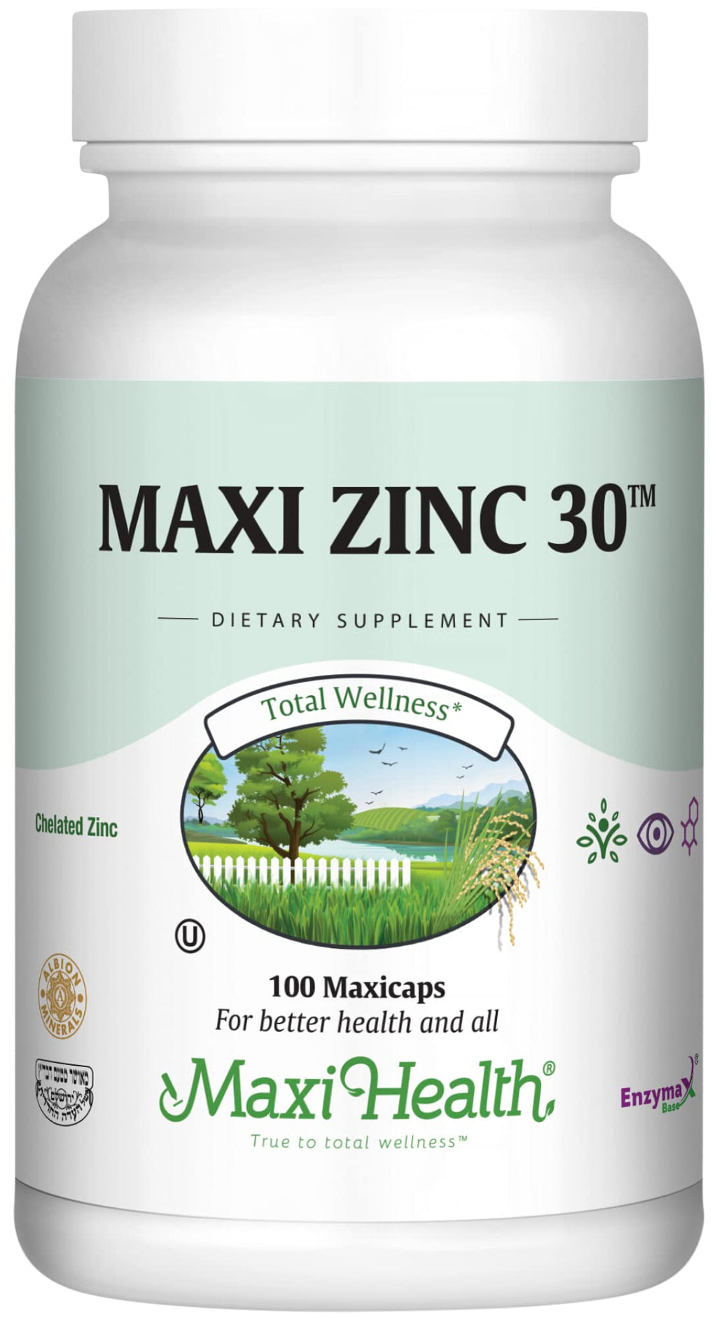 Maxi Health Zinc Supplement 30mg with Enzymax - 100 Capsules