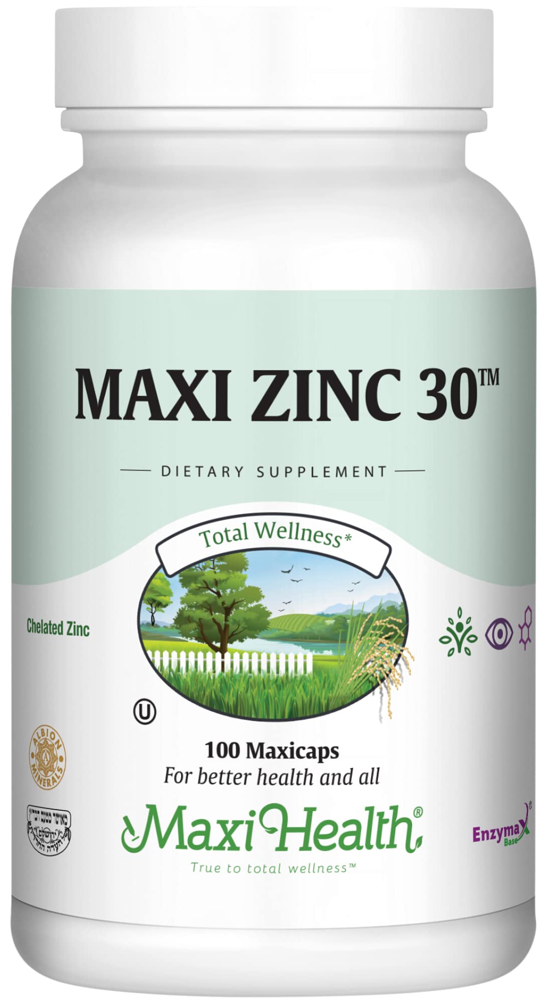 Maxi Health Zinc Supplement 30mg with Enzymax - 100 Capsules