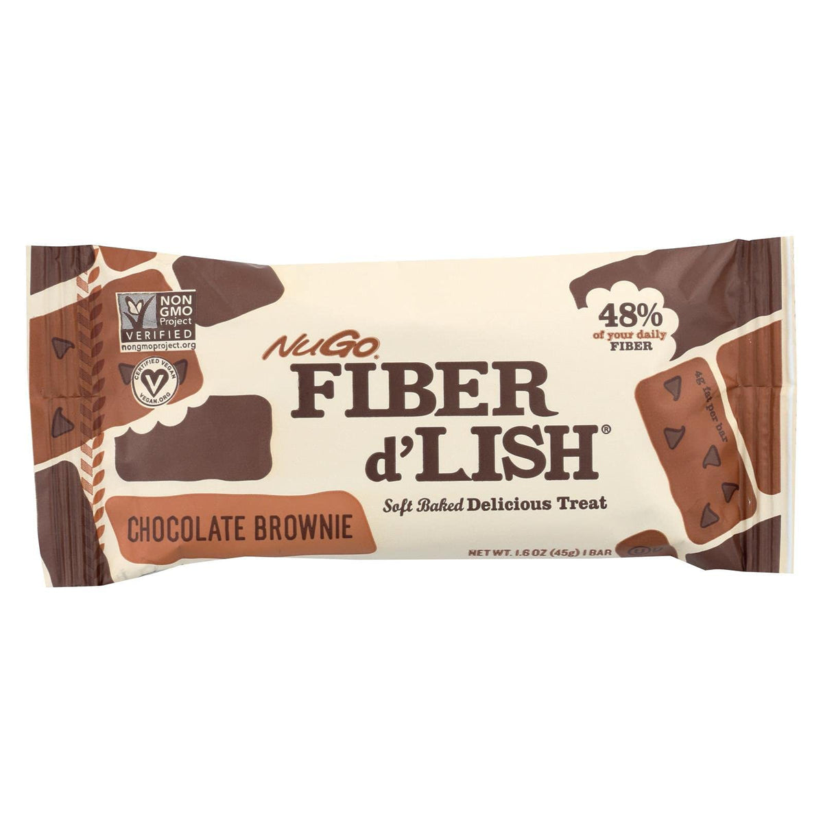 NuGo Fiber D'lish Chocolate Brownie Bar - Pack of 16