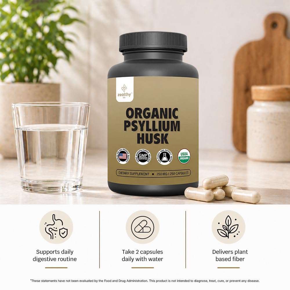 Z Zealthy Life Organic Psyllium Husk Capsules 750 mg - 250 Capsules - image 4