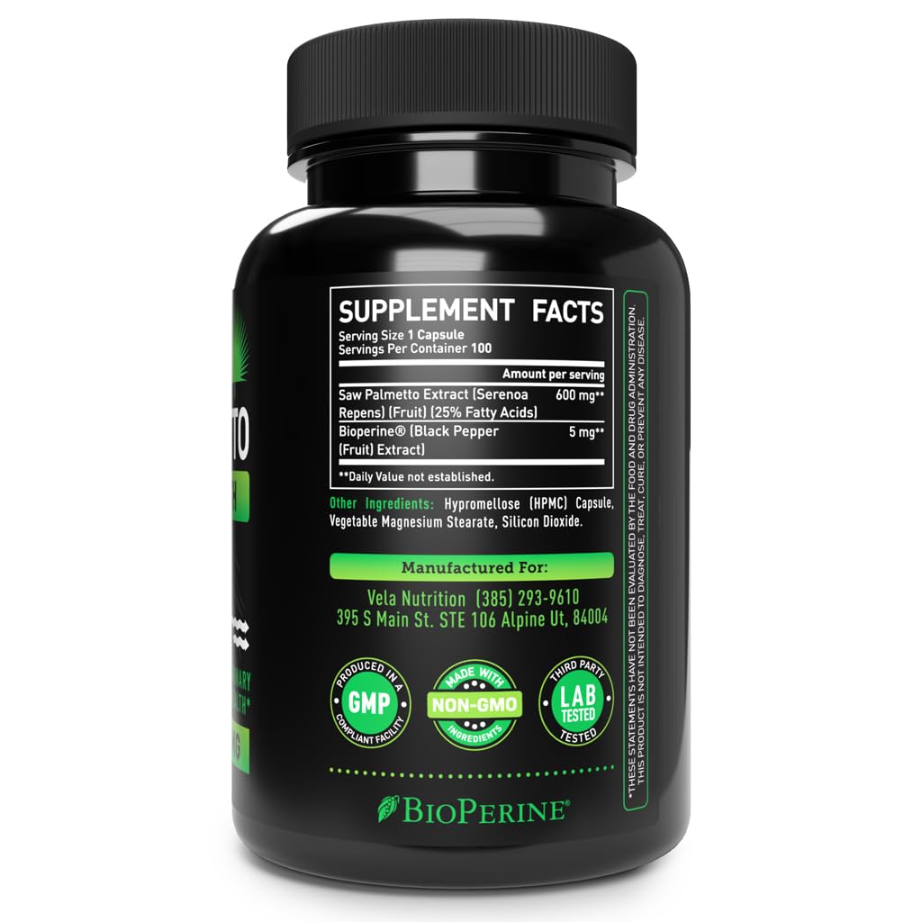 Véla Saw Palmetto 600mg Capsules - 100 Count - image 2