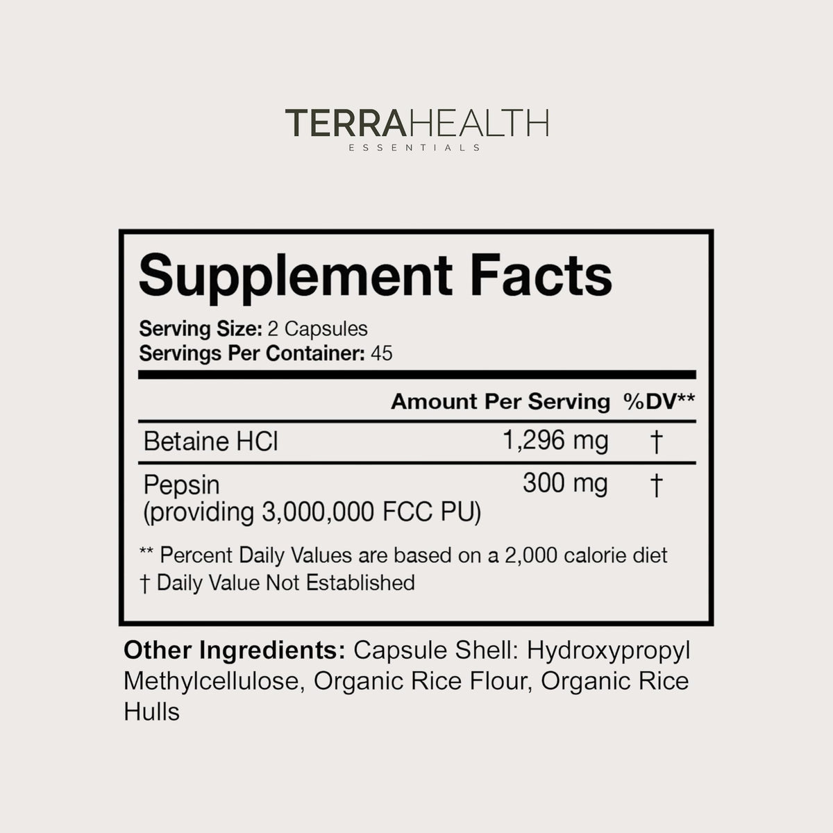 Terra Health Essentials Reflux Inhibitor Betaine HCl & Pepsin - 90 Capsules - image 2