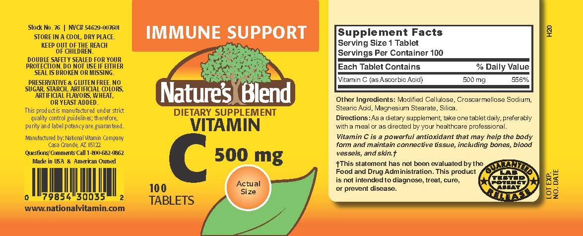 Nature's Blend Vitamin C 500 mg - 100 Tablets - image 2