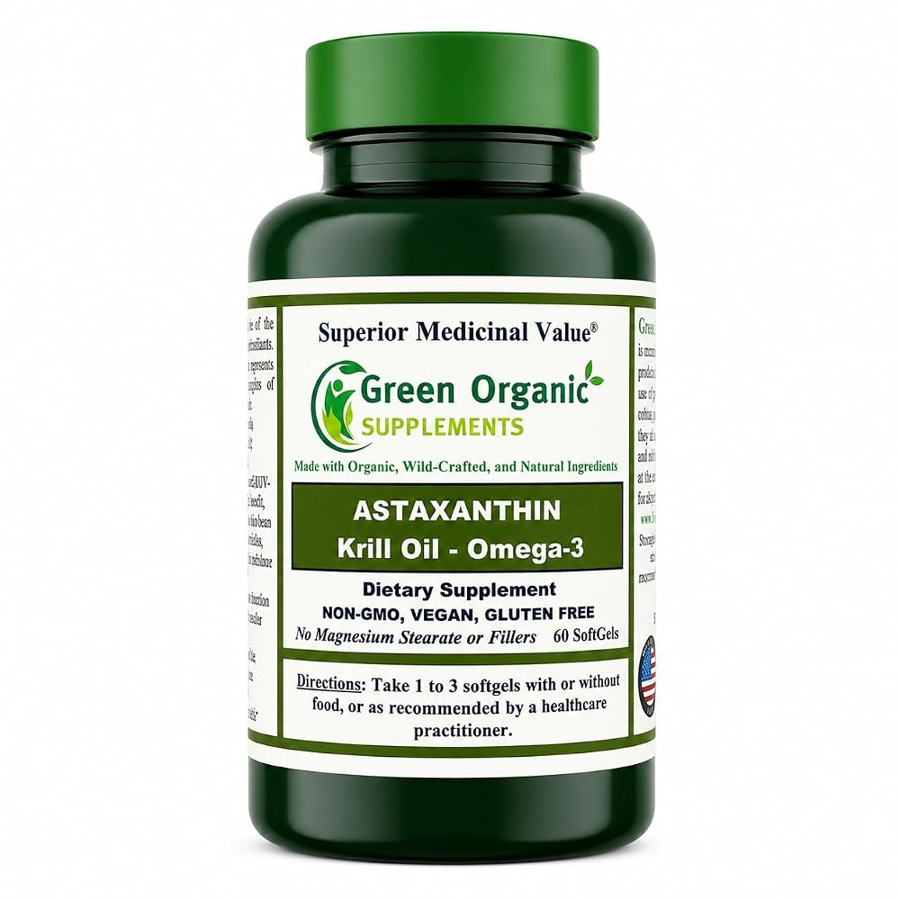 Green Organic Supplements Krill Oil + Astaxanthin 1000 mg - 60 Softgels