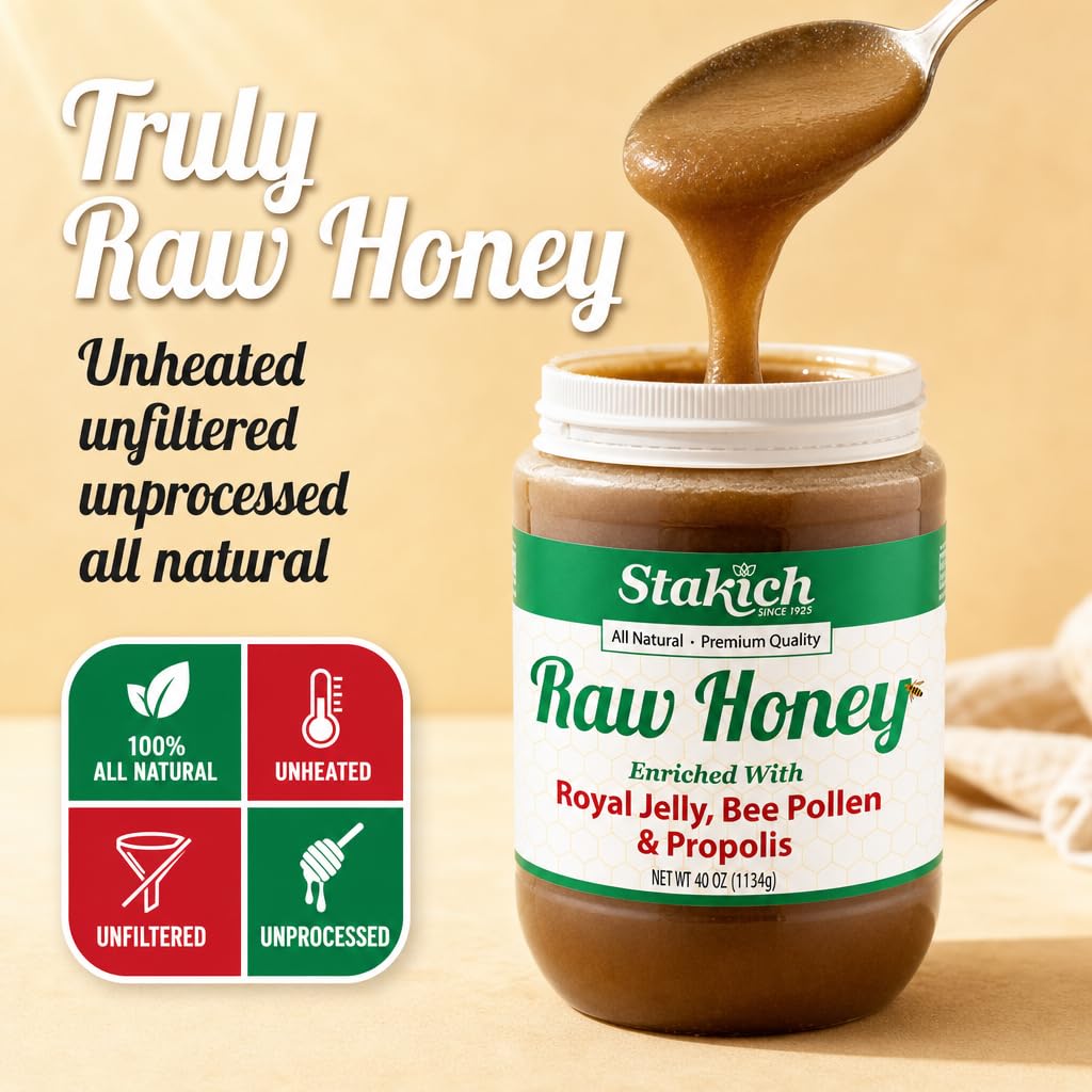 Stakich Royal Jelly, Bee Pollen, Propolis Raw Honey - Pure