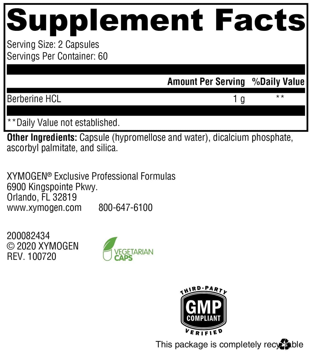 XYMOGEN Berberine - 120 Capsules - image 2