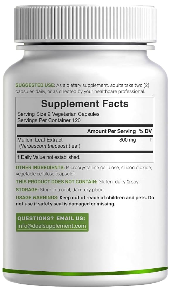 DEAL SUPPLEMENT Mullein Leaf Extract 800mg - 240 Vegetarian Capsules - image 6