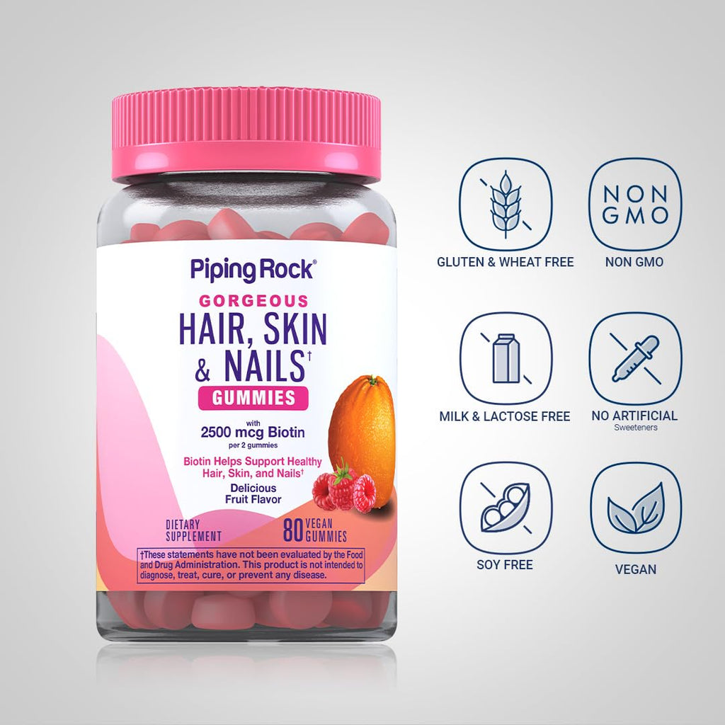 Piping Rock Hair Skin and Nails Vitamins with Biotin - 80 Gummies - image 3