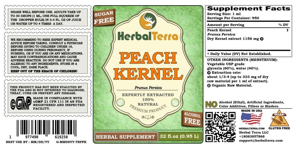 Herbal Terra Peach Kernel Glycerite Alcohol-Free Liquid Extract - 32 fl oz - image 2