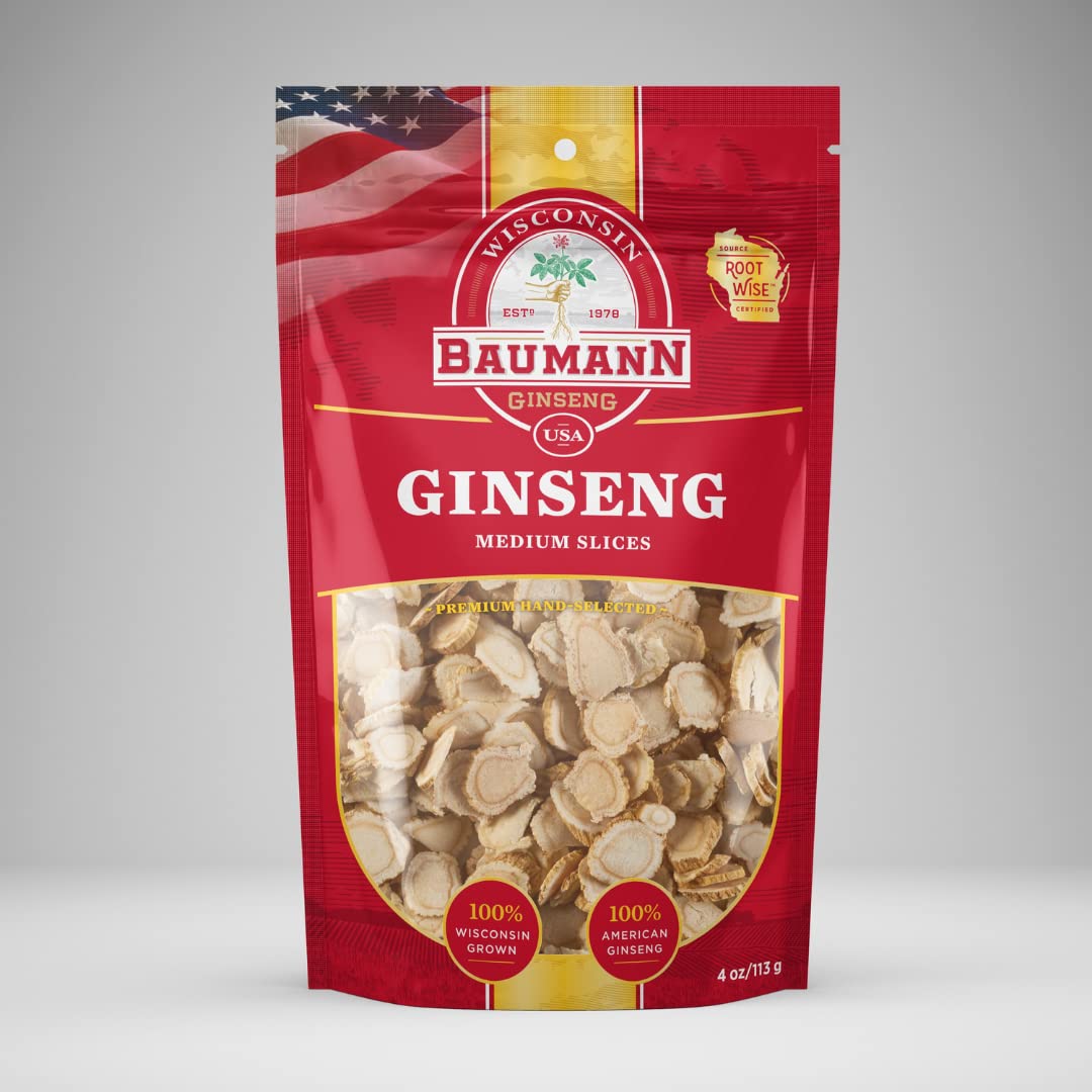 WISCONSIN ESTD 1978 BAUMANN GINSENG USA Baumann Ginseng Slice - 100%