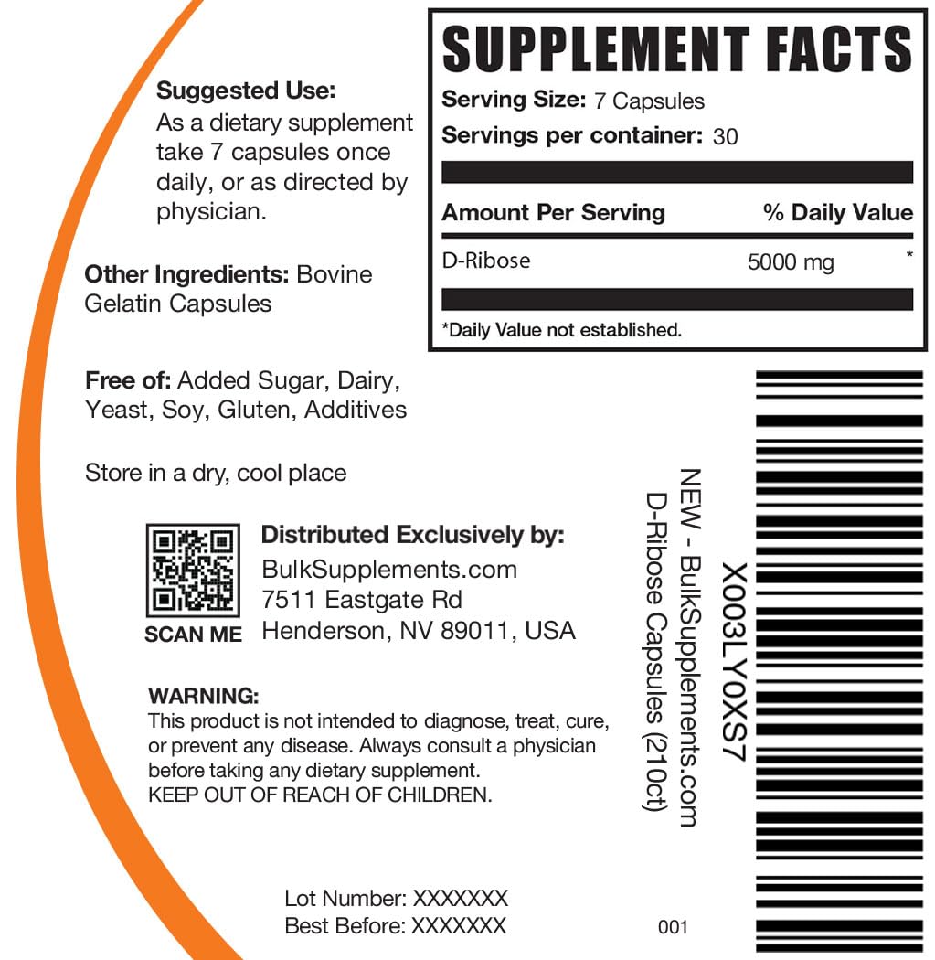 BulkSupplements D-Ribose Capsules Energy Support - 210 Count - image 2