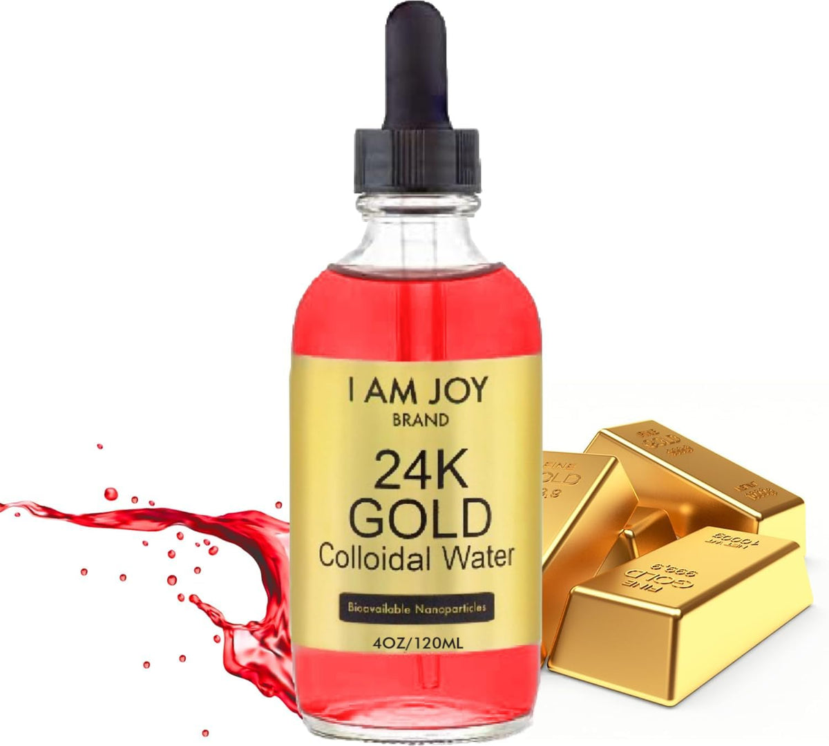 I Am Joy co. Liquid Colloidal Gold 24K 99.99% Pure - 4 Fl Oz