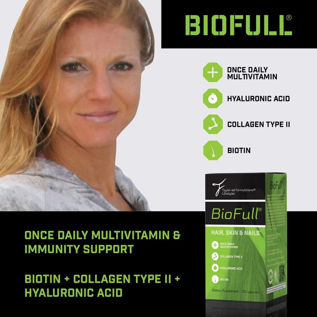 BioFull Hair Skin Nails Biotin & Collagen Supplement - 30 Capsules - image 4