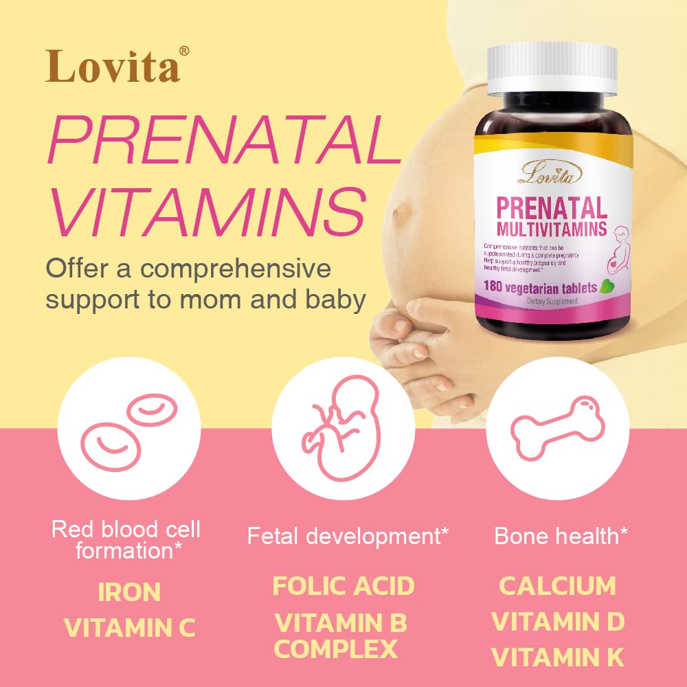 LOVITA Prenatal Vitamins Iron 27 mg - 180 Vegetarian Tablets - image 3