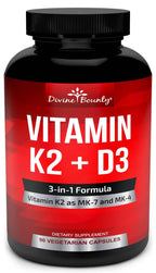 Divine Bounty Vitamin K2 (MK7 & MK4) with D3 5000 IU - 90 Capsules