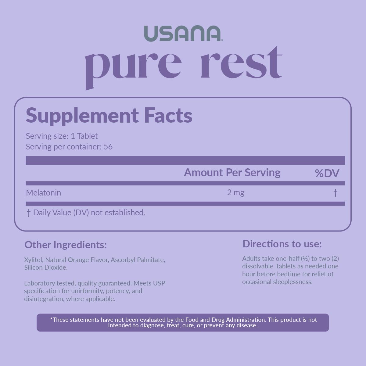 USANA Pure Rest Melatonin Sleep Support - 56 Tablets - image 2