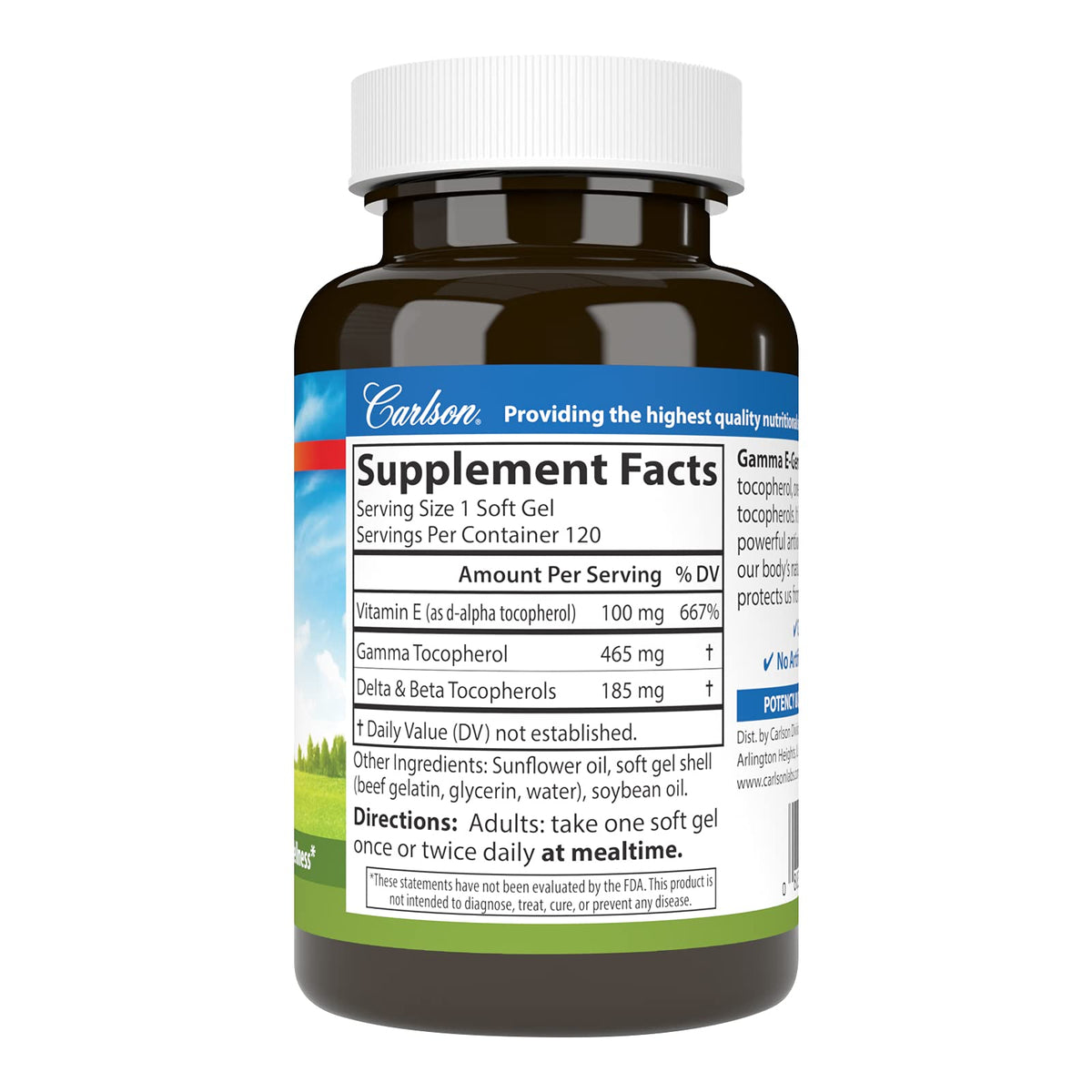 Carlson Gamma E-Gems 465 mg Gamma Tocopherol - 120 Softgels - image 2