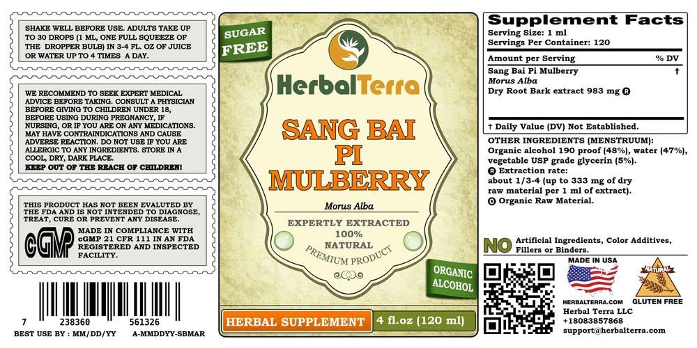 Herbal Terra Sang Bai Pi Mulberry Root Bark Tincture - 2x4 fl.oz - image 2