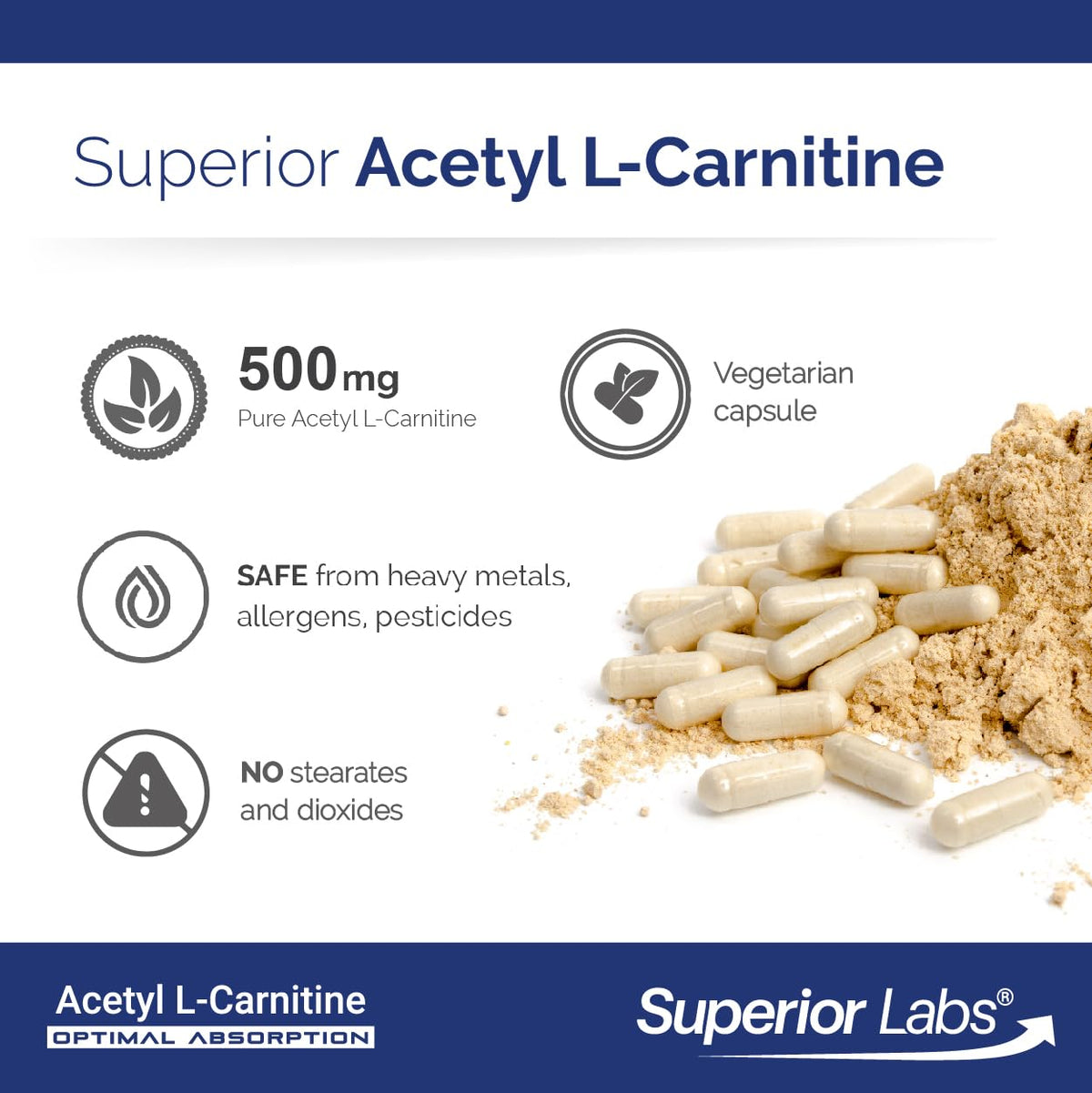 Superior Labs Acetyl L-Carnitine 500 mg Energy Support - 200 Vegetarian Capsules - image 5