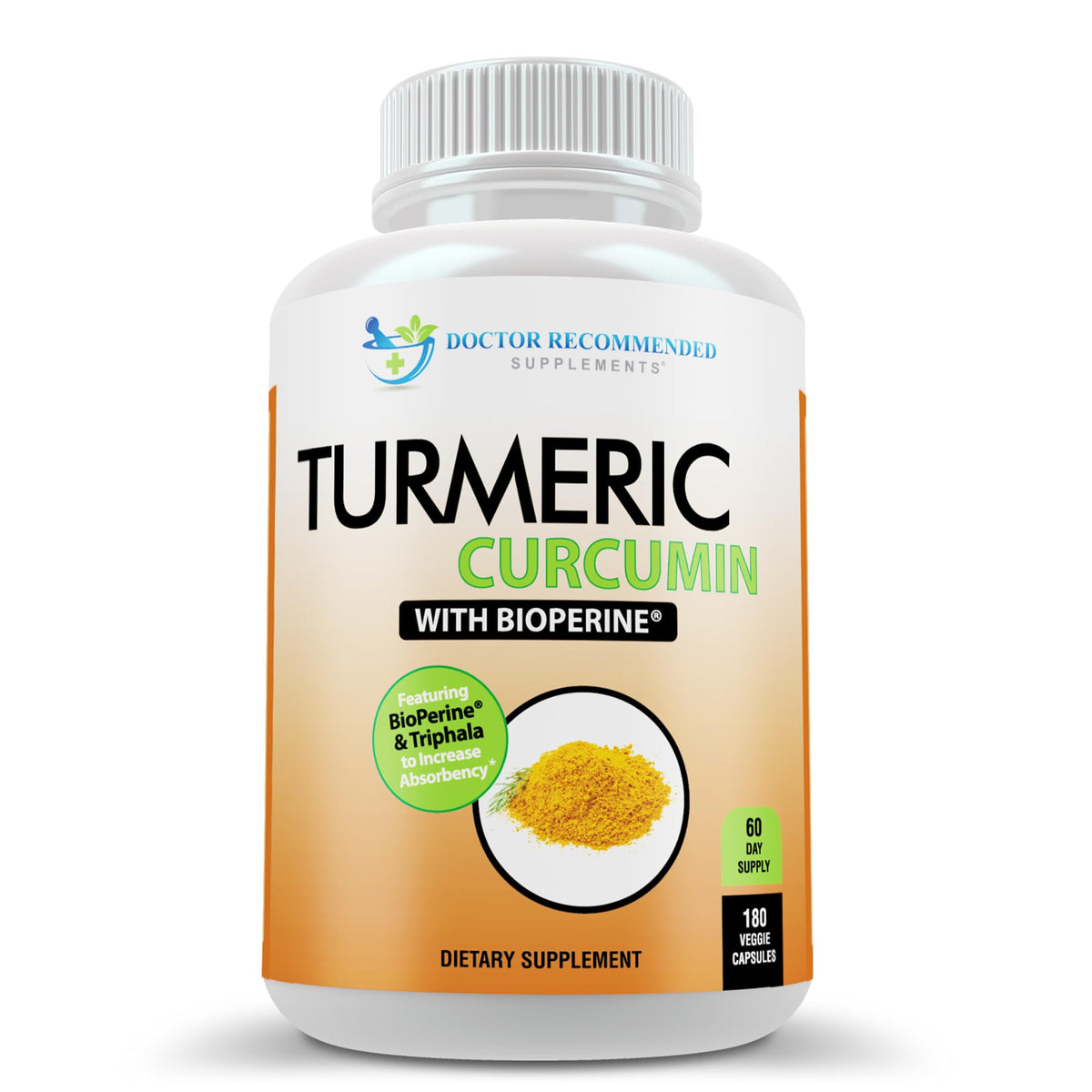 Doctor Recommended Supplements Turmeric Curcumin 750mg - 180 Vegetarian Capsules