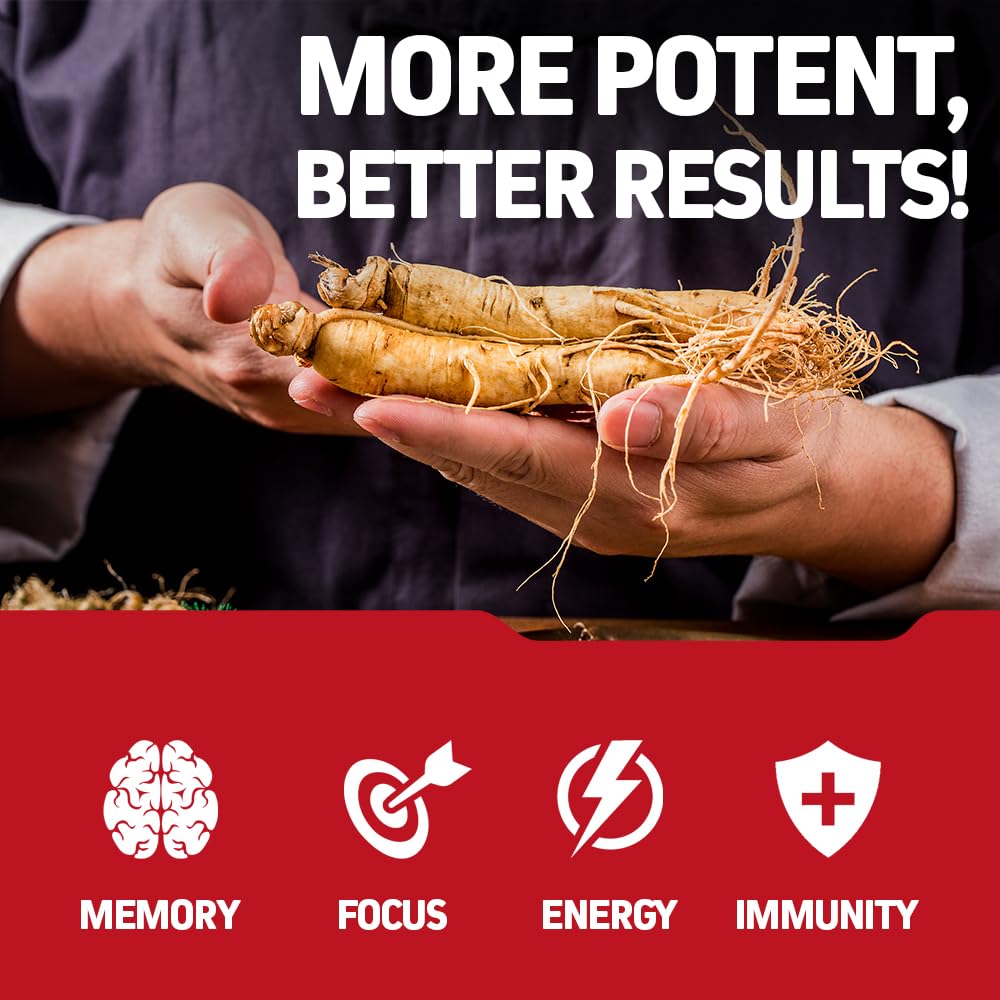 Herbtonics Korean Red Panax Ginseng 1500mg for Energy - 240 Capsules - image 4