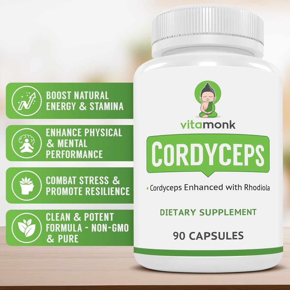 VitaMonk Cordyceps Mushroom Capsules with Rhodiola for Energy - 90 Count - image 2