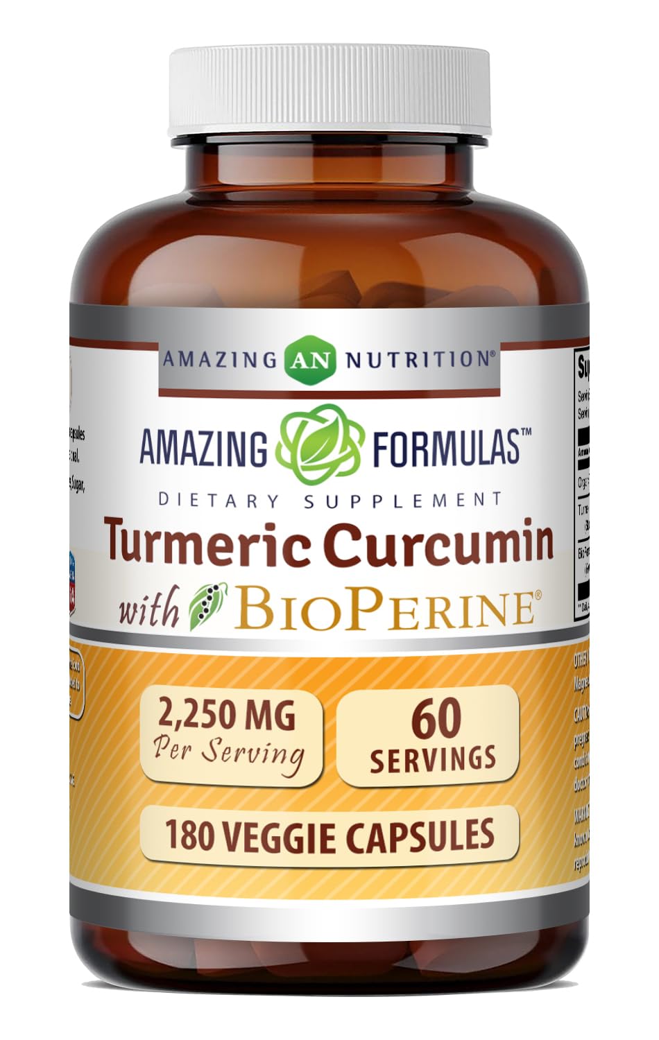 Amazing Nutrition Turmeric Curcumin with Bioperine 2250 mg - 180 Veggie Capsules