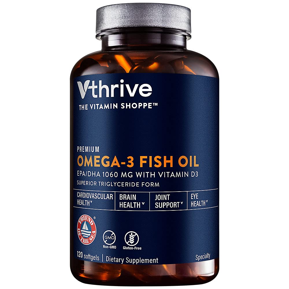 Vthrive Premium Omega-3 Fish Oil with Vitamin D3 - 120 Softgels