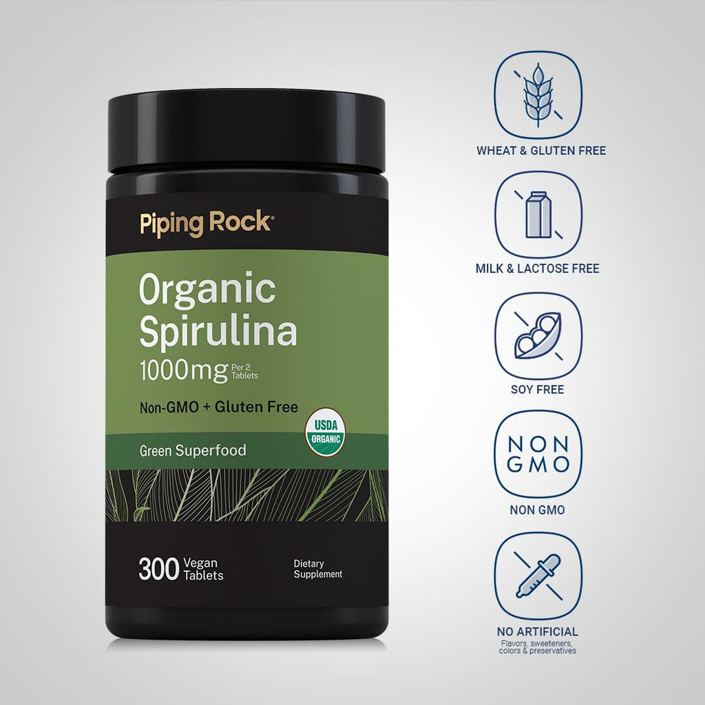 Piping Rock Organic Spirulina 1000mg - 300 Tablets - image 3