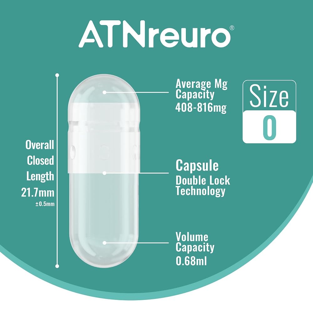 ATNreuro Vegan Empty Capsules Size 0 - 1000 Count - image 2