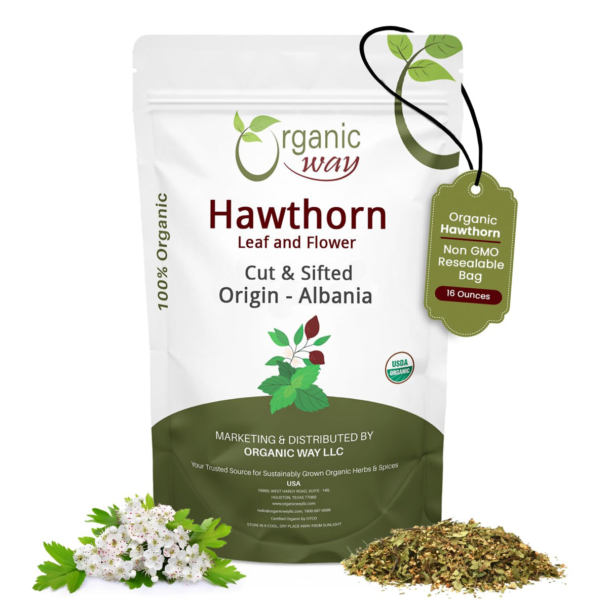 Organic Way Hawthorn Leaf and Flower Cut & Sifted (Crataegus