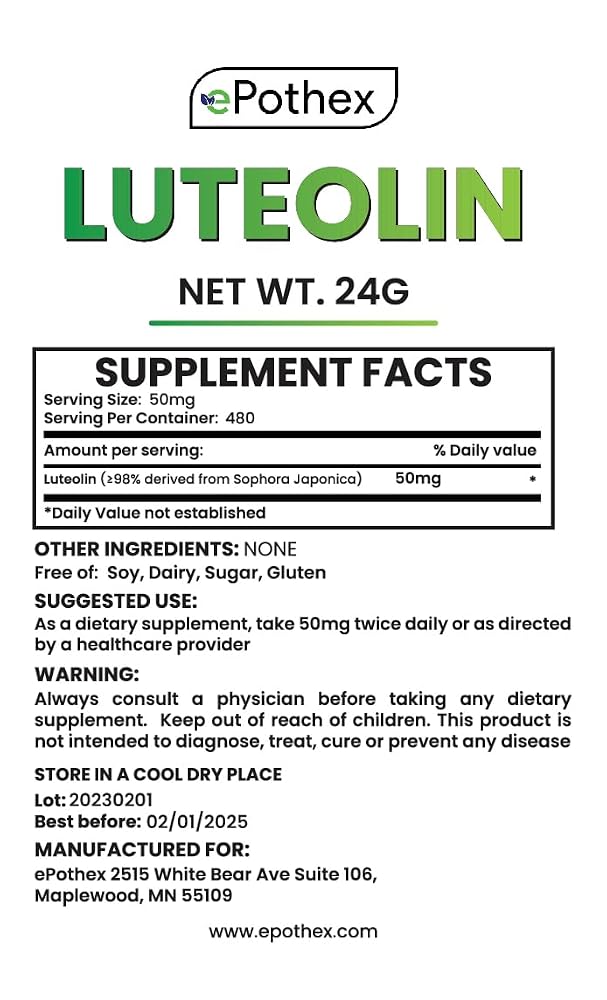 ePothex Pure Luteolin Powder Brain & Nervous System Support - 24g - image 4