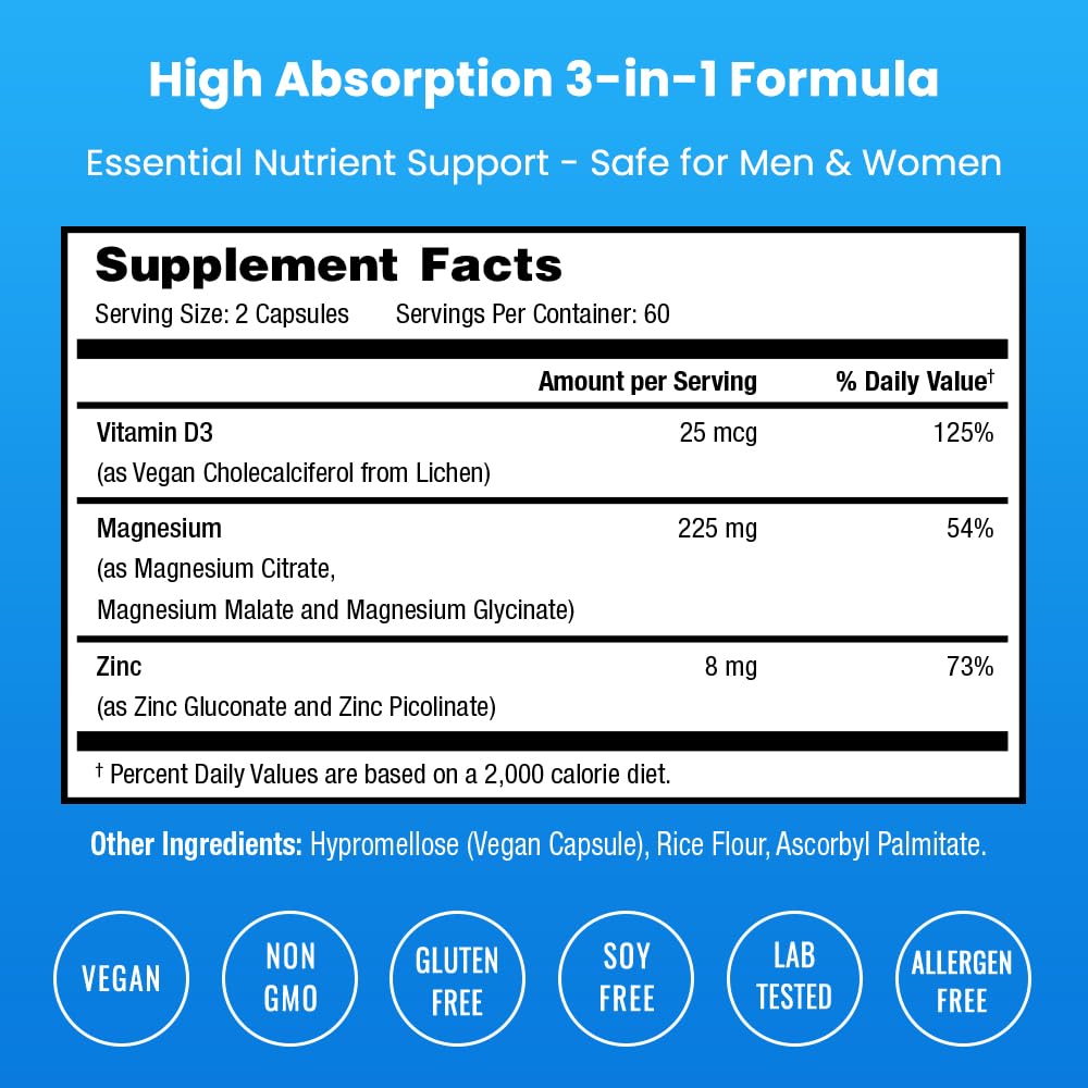 NutraChamps Magnesium Zinc & Vitamin D3 - 120 Capsules - image 2
