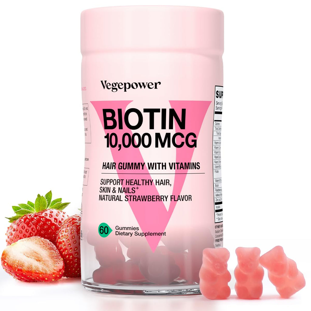 VEGEPOWER Biotin Gummies 10000mcg for Hair Growth - 60 Gummies