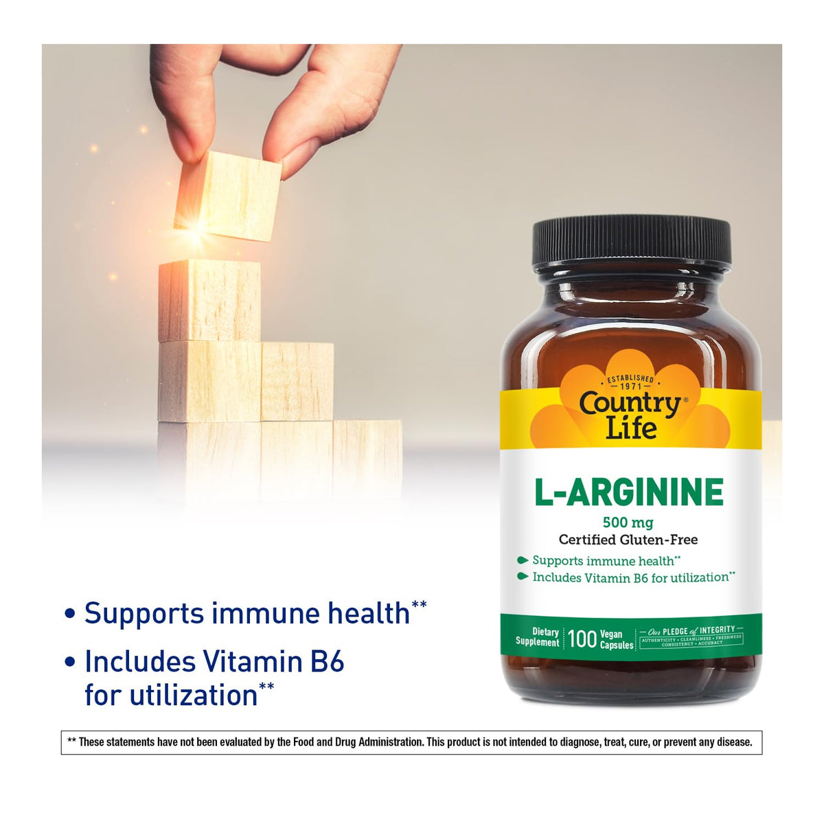 Country Life L-Arginine 500 mg with Vitamin B6 - 100 Capsules - image 2