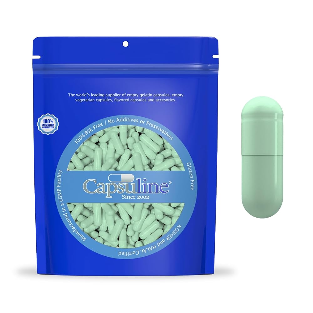 Capsuline Size 0 Empty Vegan Capsules Sage Green - 1000 Count