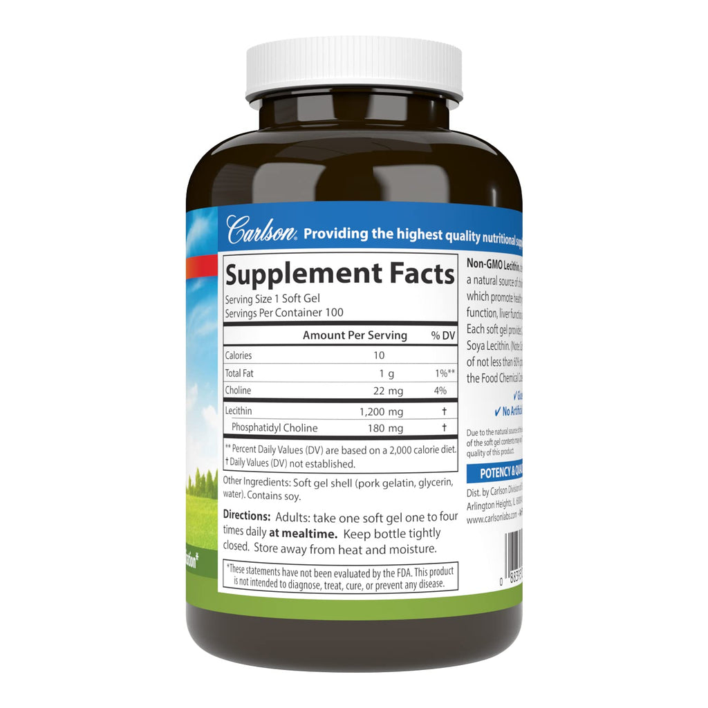 Carlson Lecithin Non-GMO 1200 mg - 100 Softgels - image 2