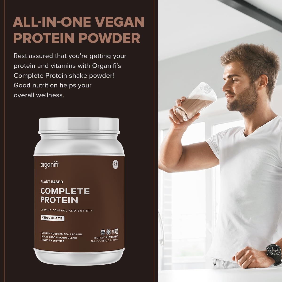 Organifi Complete Chocolate Protein Powder - 30 Servings - image 3