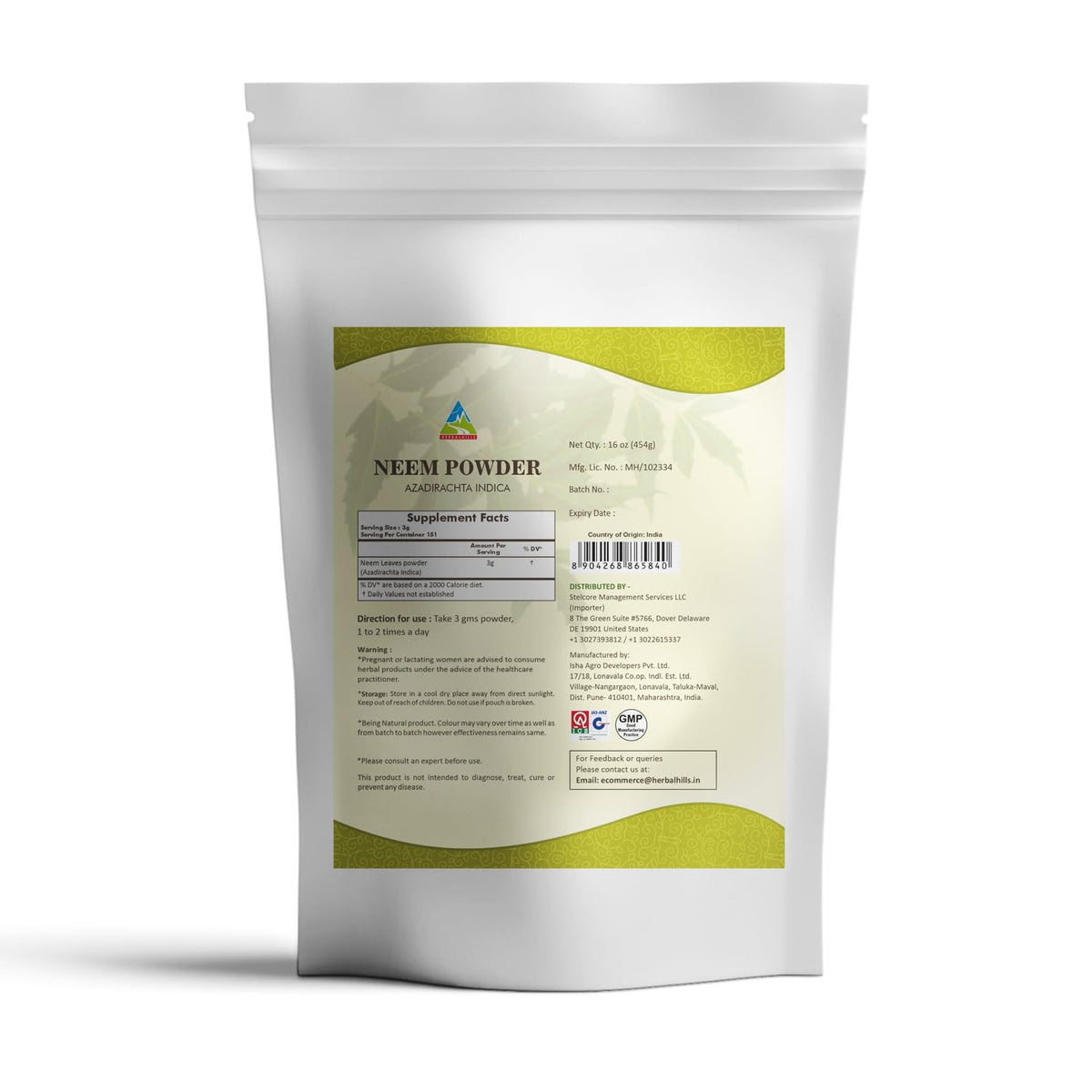 HERBAL HILLS Neem Powder Pure Neem Leaf - 16 oz - image 2