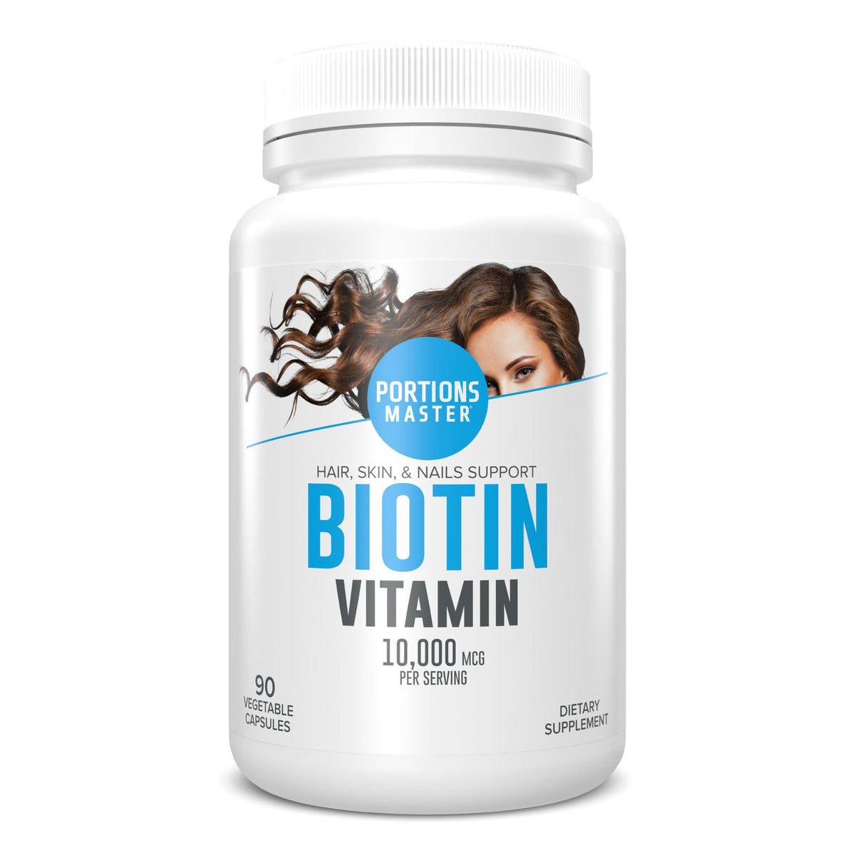 Portions Master Biotin 10000mcg Hair, Nails & Skin - 90 Vegetarian Capsules