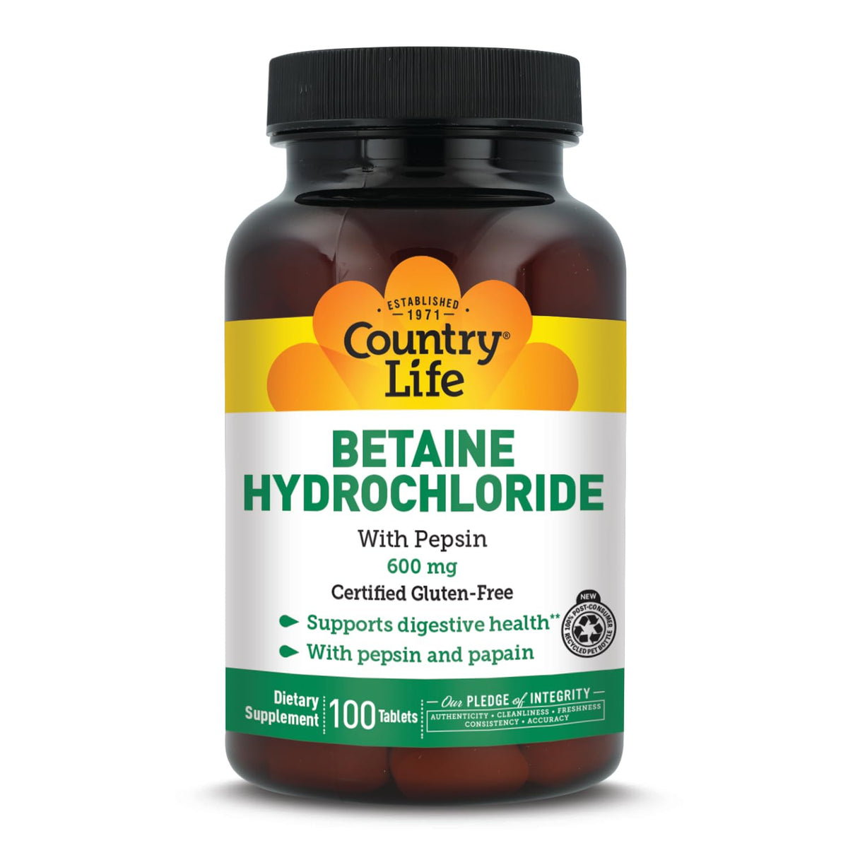 Country Life Betaine Hydrochloride with Pepsin 600mg - 100 Tablets - image 3