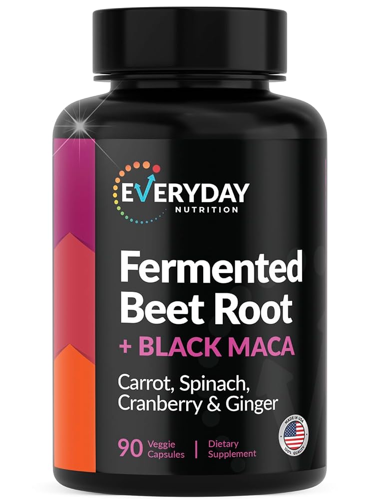 EVERYDAY NUTRITION Organic Fermented Beet Root & Black Maca - 90 Capsules